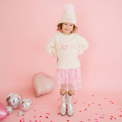 Sweet Wink Ditsy Love Valentine's Day Knit Sweater - Kids Clothing