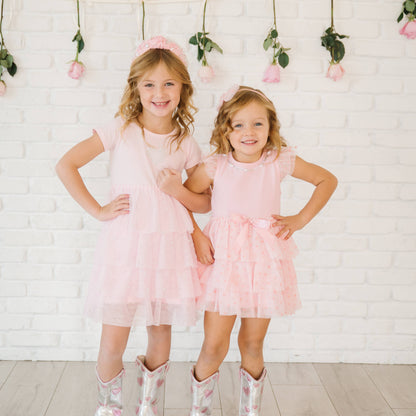 Sweet Wink Flocked Heart Valentine's Day Tiered Short Sleeve Tutu Dress
