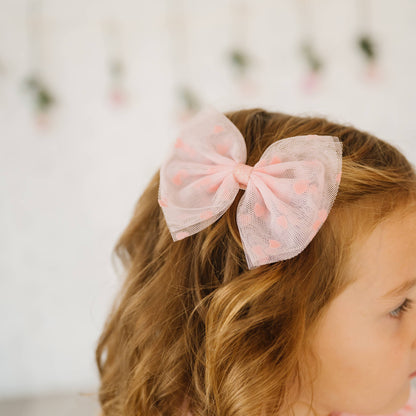 Sweet Wink Flocked Heart Valentine's Day Tulle Bow Clip - Kids Hair Bow CL-263