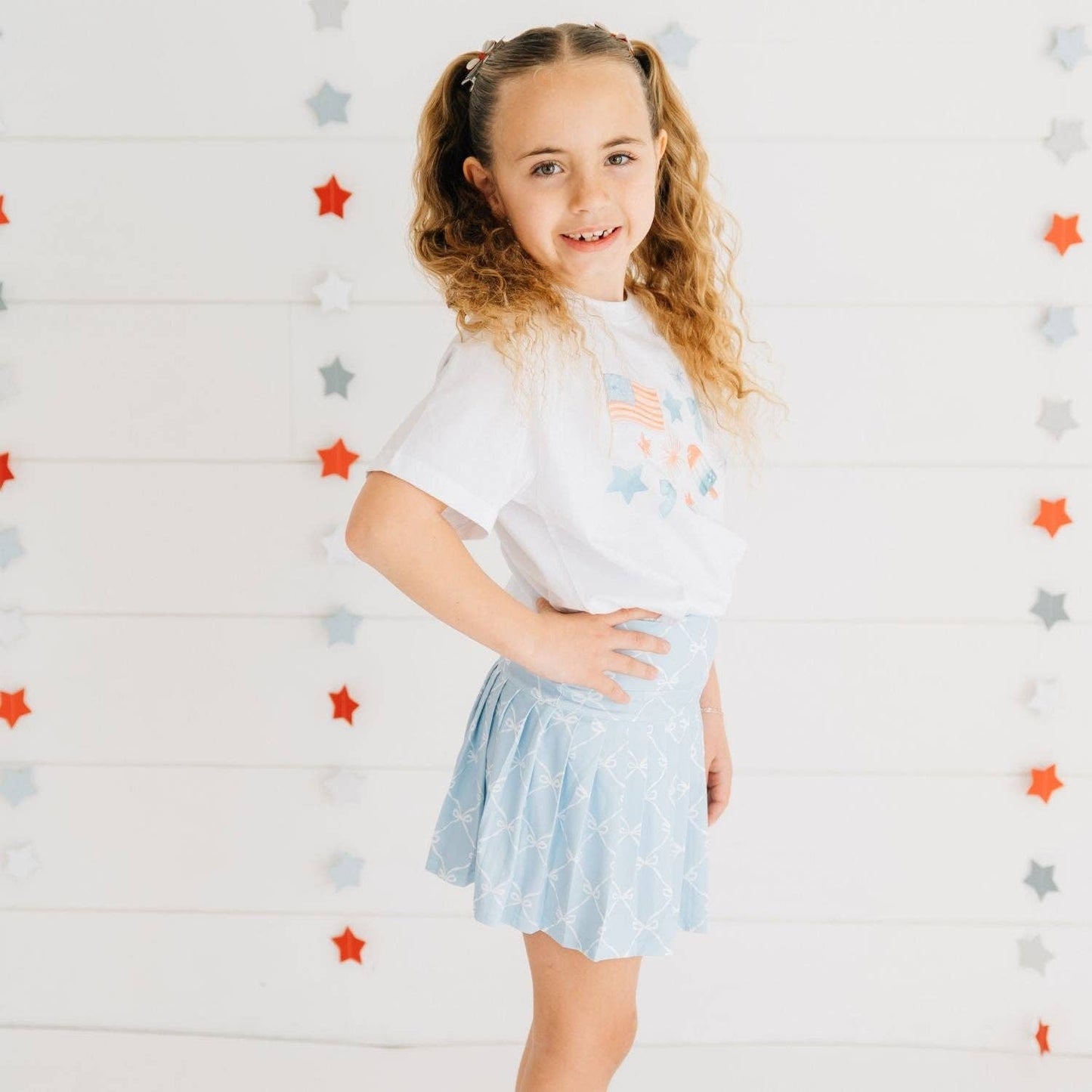 Sweet Wink Glitter Flag Bow Clip Set - Fourth of July - Kids Hair Bows CL-231