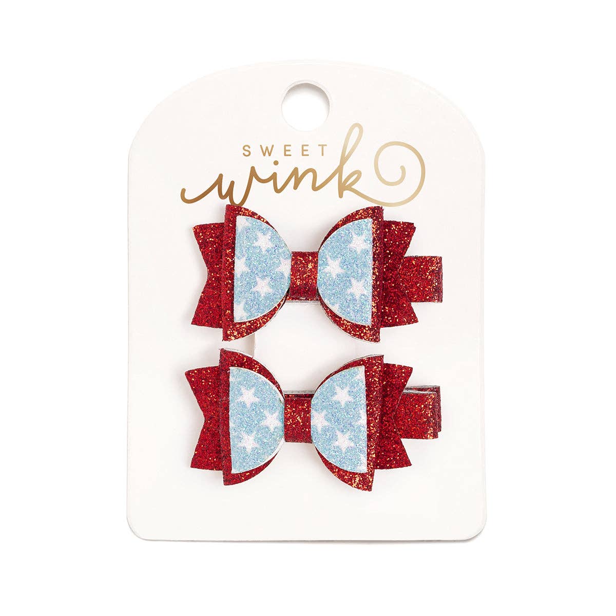 Sweet Wink Glitter Flag Bow Clip Set - Fourth of July - Kids Hair Bows CL-231