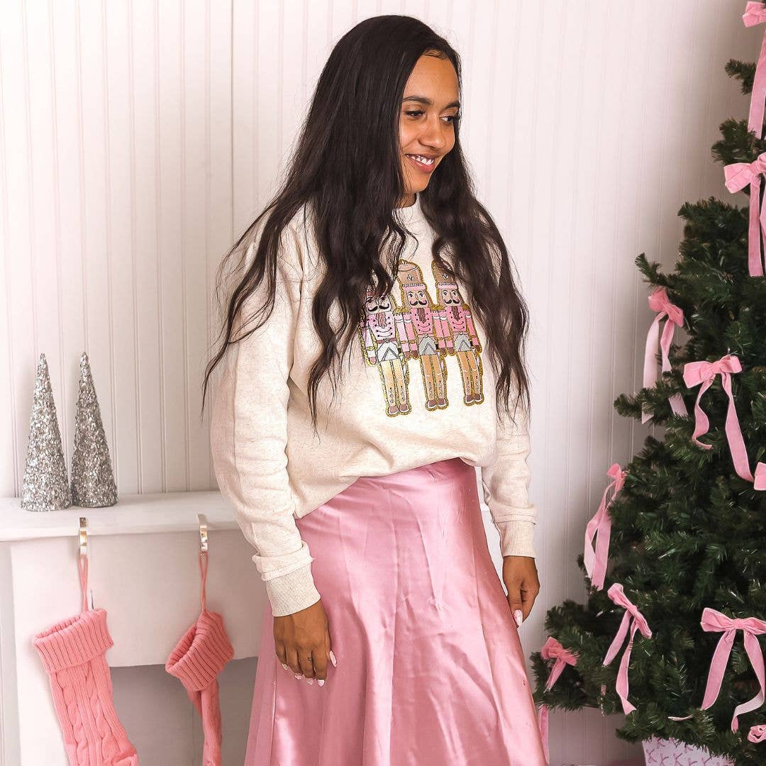 Sweet Wink Pastel Nutcracker Patch Christmas Women's Sweatshirt - Natural