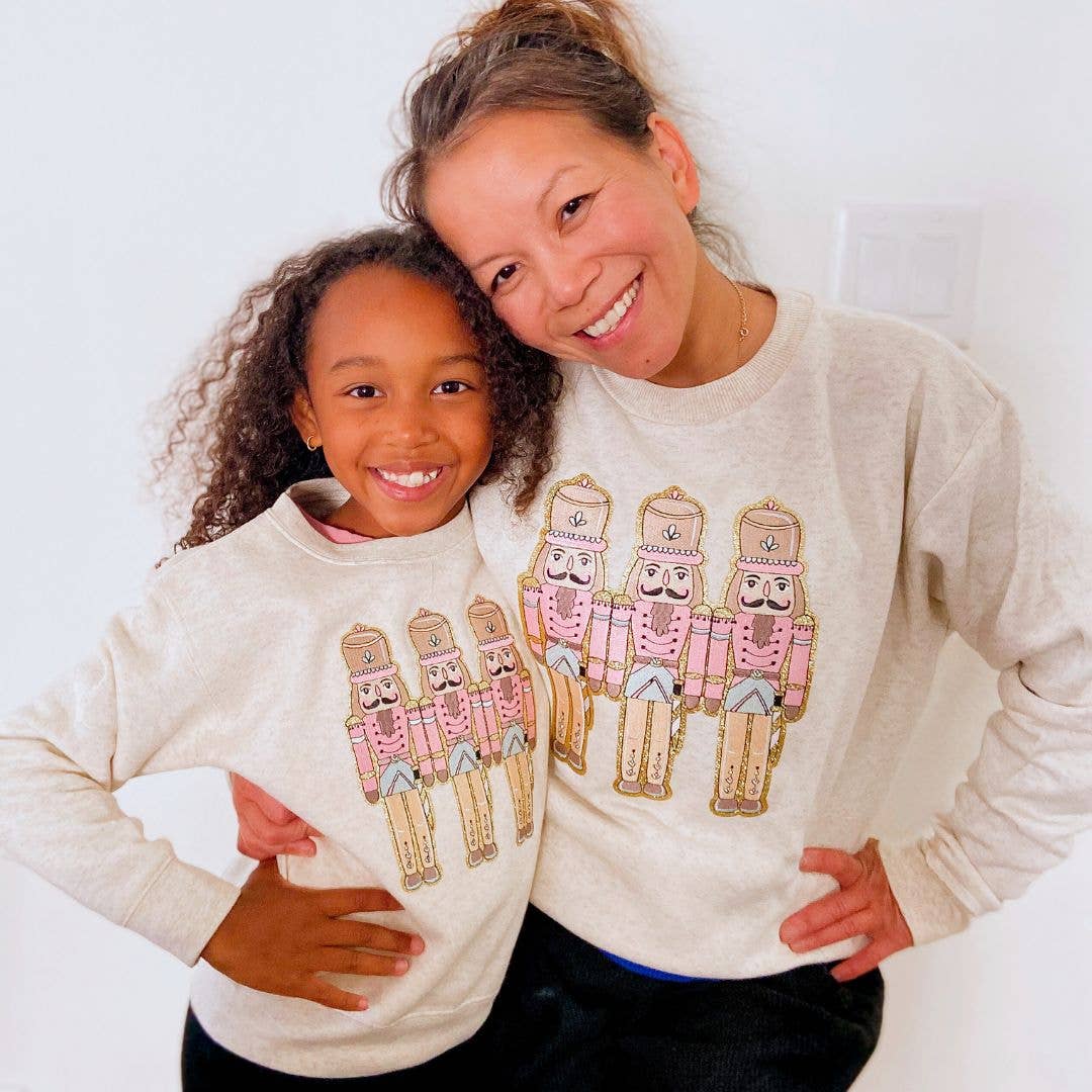 Sweet Wink Pastel Nutcracker Patch Christmas Women's Sweatshirt - Natural