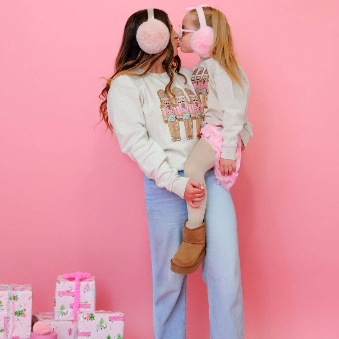 Sweet Wink Pastel Nutcracker Patch Christmas Women's Sweatshirt - Natural