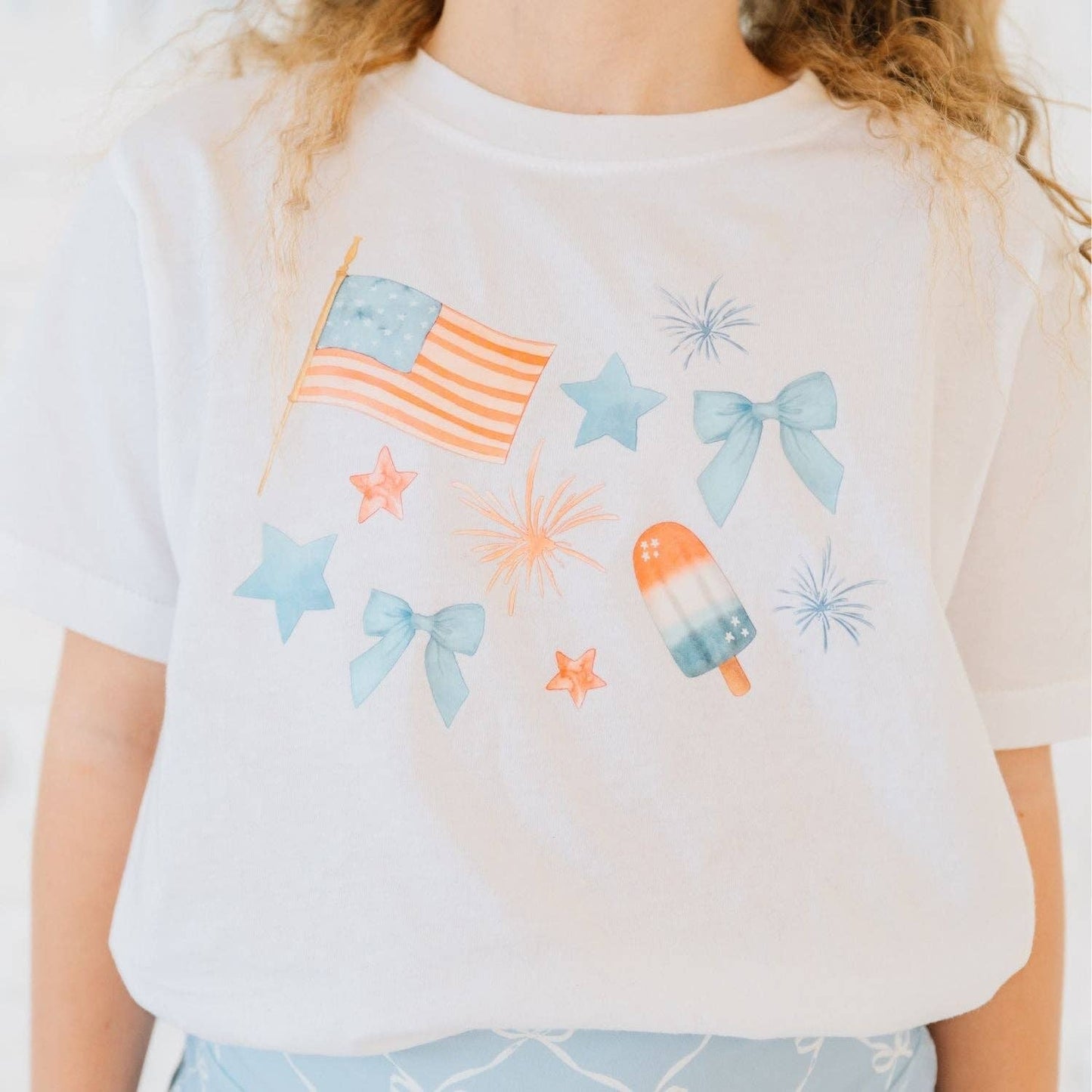 Sweet Wink Patriotic Watercolor Short Sleeve T-Shirt - Fourth of July