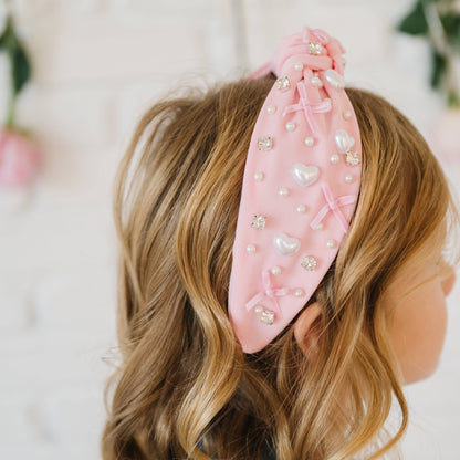 Sweet Wink Pearl Heart Gemstone Headband - Small - Hair Accessories HB-172