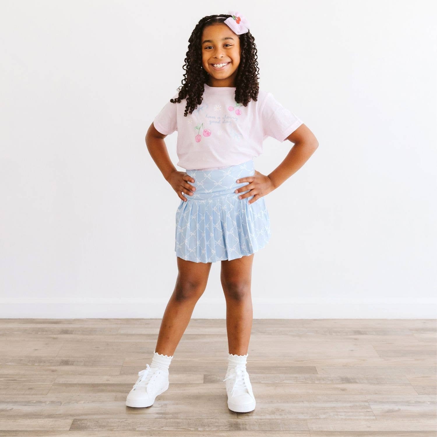 Sweet Wink Powder Blue Bow Trellis Athletic Skort - Fourth of July