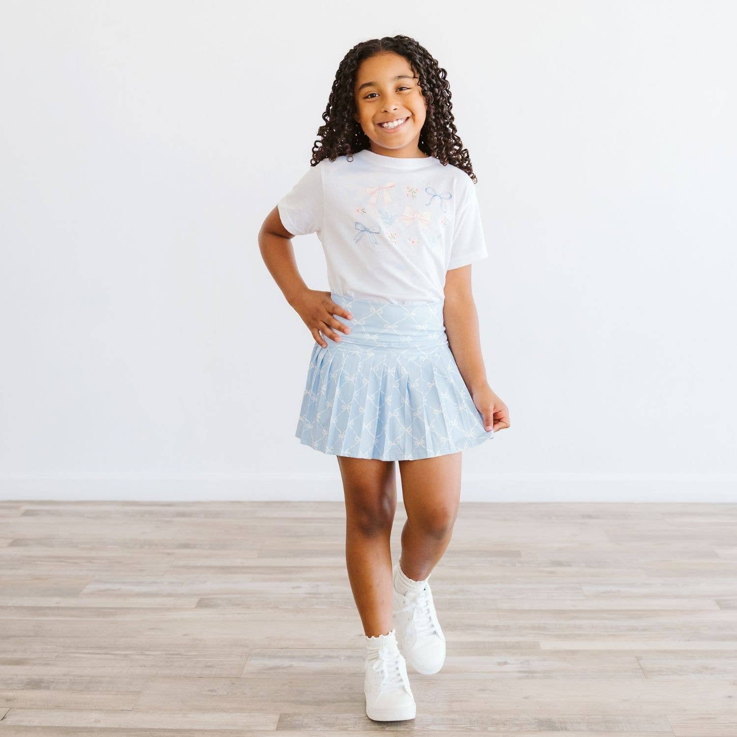 Sweet Wink Powder Blue Bow Trellis Athletic Skort - Fourth of July