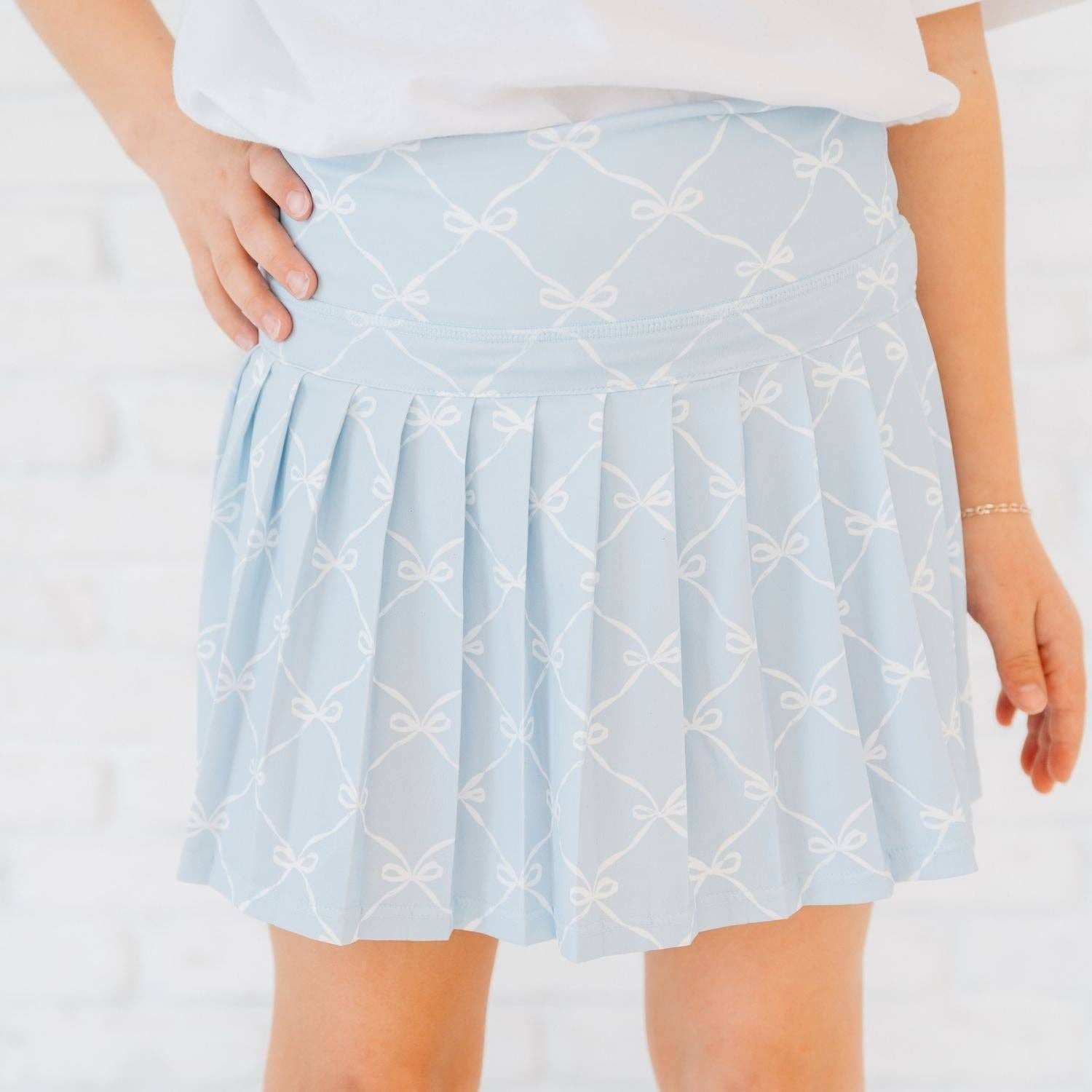 Sweet Wink Powder Blue Bow Trellis Athletic Skort - Fourth of July