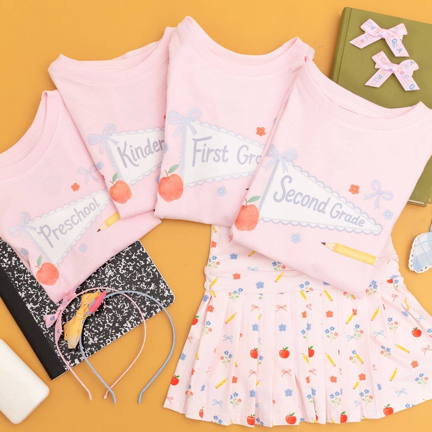 Sweet Wink Preschool Bow Pennant Short Sleeve T-Shirt - Back To School