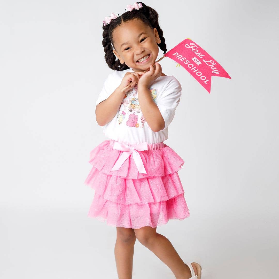 Sweet Wink Raspberry Bow Tiered Tutu - Kids Clothing - Dress Up Skirt