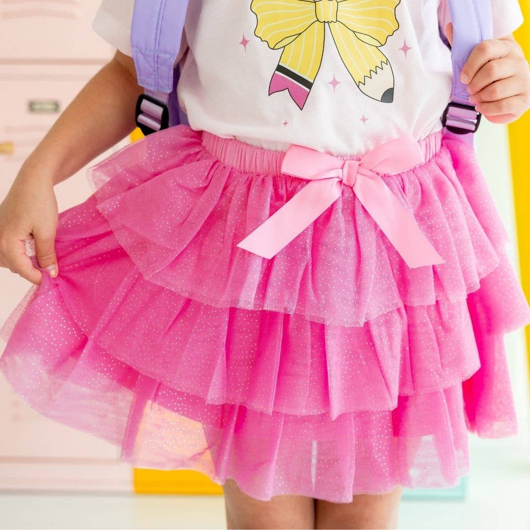 Sweet Wink Raspberry Bow Tiered Tutu - Kids Clothing - Dress Up Skirt