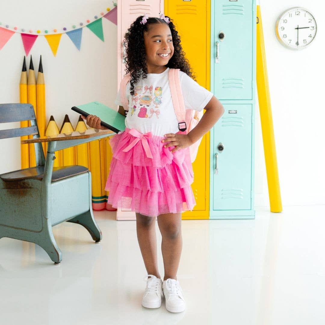 Sweet Wink Raspberry Bow Tiered Tutu - Kids Clothing - Dress Up Skirt