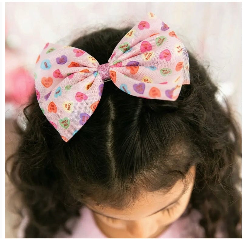 Sweet Winks Candy Hearts Valentine's Day Tulle Bow Clip - Kids Hair Clip
