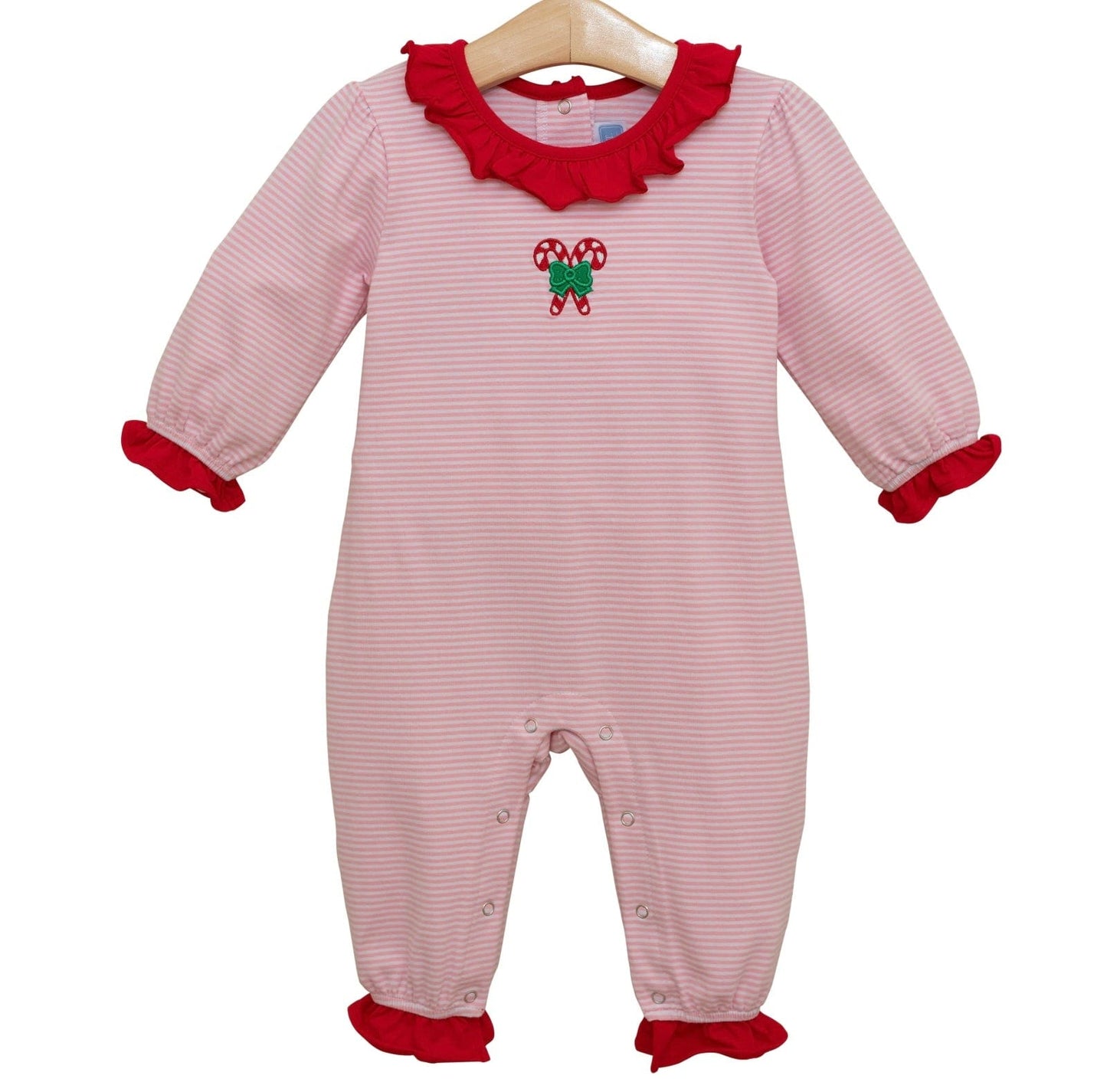 Trotter St Candy Cane Embroidery Ruffle Romper