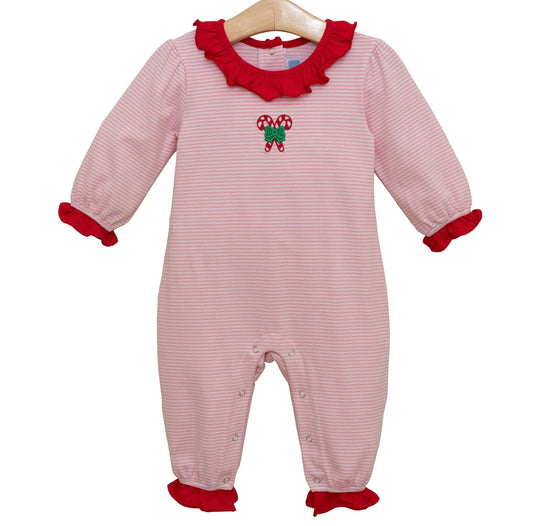 Trotter St Candy Cane Embroidery Ruffle Romper