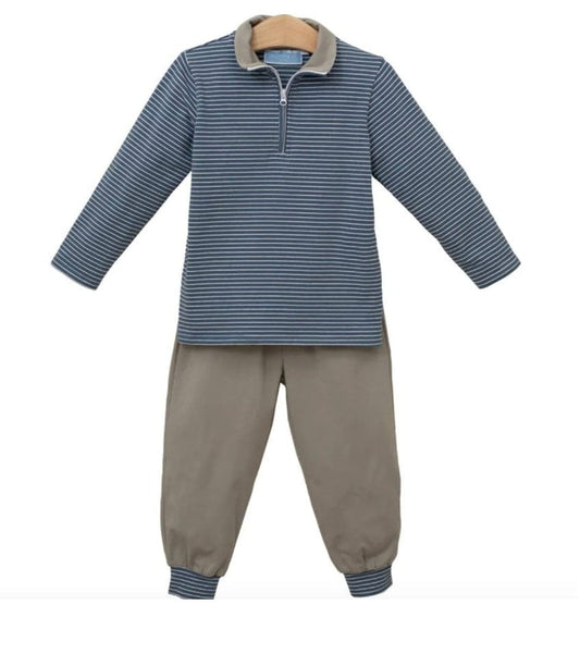 Trotter Street Tucker Pullover Set Blue Stripe/Beige