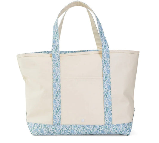 Trvl Design MAXI TOTE - COATED CANVAS Large NATURAL With HAMPTONS FLORAL TRIM
