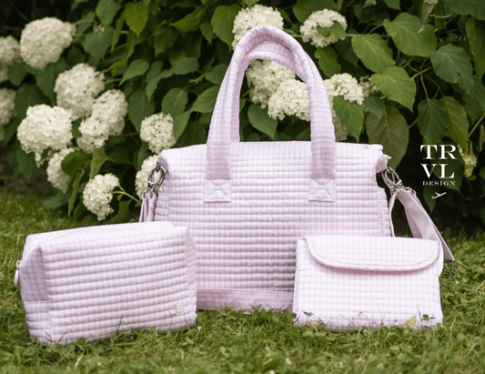 Trvl Design White/ Pink Stroller Bag Bundle- Pink