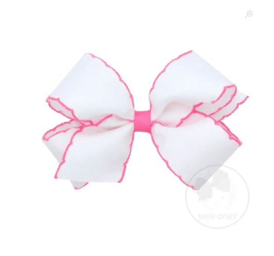 Wee One Default King White Bow W/ Hot Pink Moonstitch