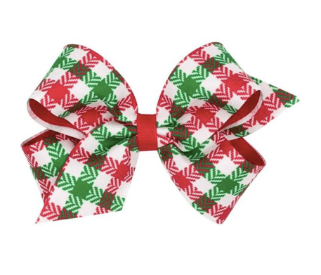Wee One Default Medium  Bow White w/red and Green plaid