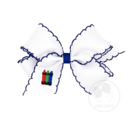 Wee One Default Medium Moonstitch Edged School Themed Crayon Grosgrain Bow