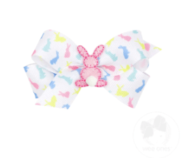 Wee One Default Mini Easter Grosgrain Multicolor Print with Small Puff Tail Bunny