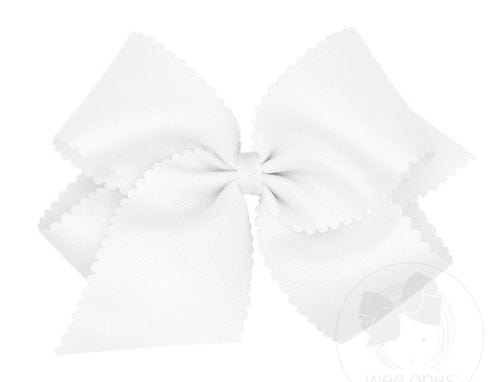 Wee One White King Grosgrain Hair Bow Scalloped Edge
