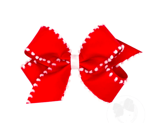 Wee One Medium Holiday Style  Red w/white Pom-Pom Edge Grosgrain  Red w/white