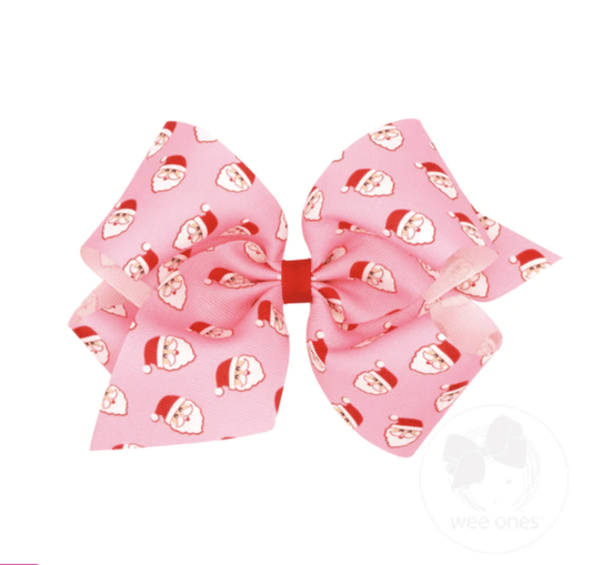Wee One Pink Printed Santa Bow