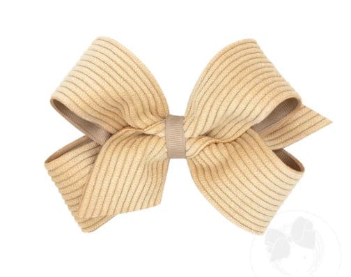 Wee Ones Beige Medium Grosgrain Hair Bow with Wide Wale Corduroy Overlay