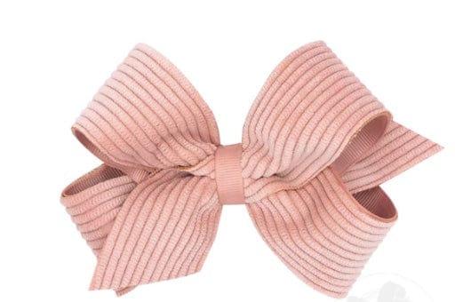 Wee Ones Blush Medium Grosgrain Hair Bow with Wide Wale Corduroy Overlay