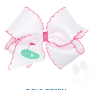 Wee Ones Grosgrain Hair Bow w/Moonstitch Edge & Golf Cart Embroidery