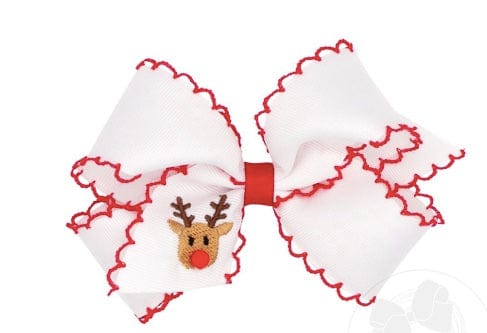 Wee Ones Grosgrain Hair bow with Moonstitch Edge and Reindeer Holiday-themed Embroidery