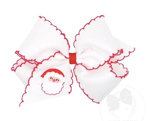 Wee Ones Grosgrain Hair bow with Moonstitch Edge and Santa Claus Holiday-themed Embroidery