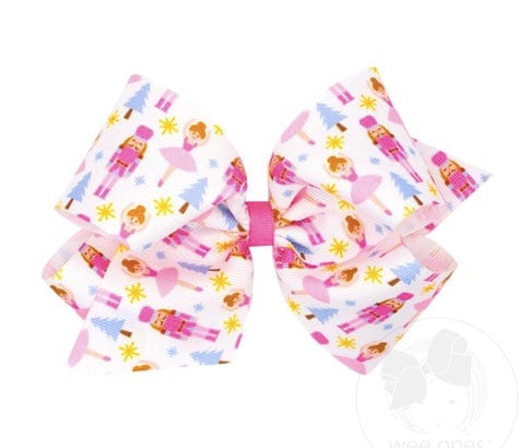 Wee Ones Holiday-themed Pink Nutcracker Printed Grosgrain Hair Bow