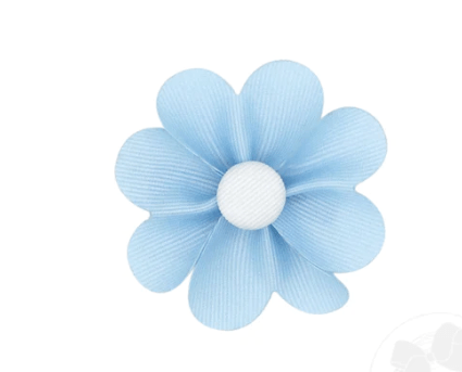 Wee Ones Light Blue Grosgrain Petal Flower Hair Clip with Button Center