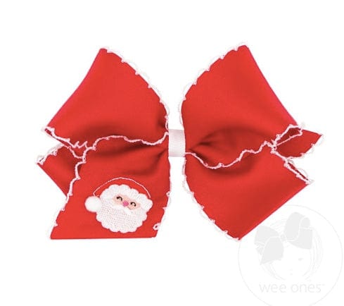 Wee Ones Medium Grosgrain Hair bow with Moonstitch Edge and Santa Claus Holiday-themed Embroidery