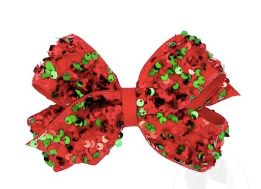 Wee Ones Red and Green Velvet Sequin and Grosgrain Overlay Hair Bow