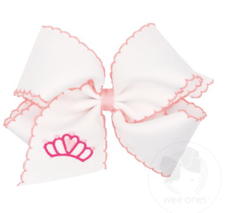 Wee Ones Wee Ones Grosgrain Moonstitch Emb Crown Hair Bow