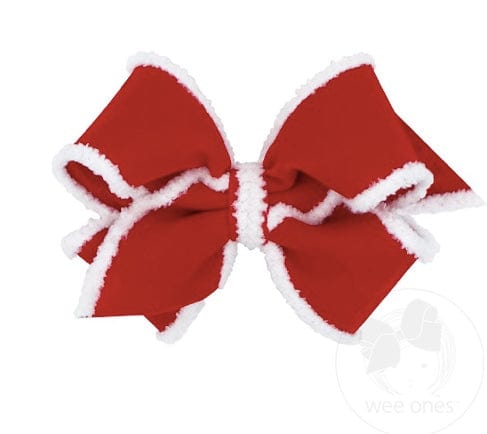 Wee Ones White Faux Fur Edge Velvet and Grosgrain Overlay Hair Bow