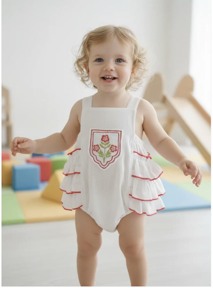 YO BABY Yo Baby Girls Infant Girls-bubbles Jaipur Embroidered Romper White