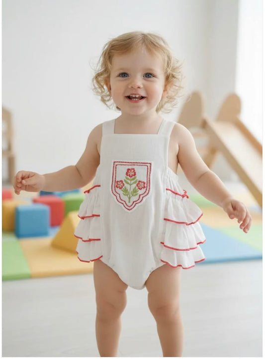 YO BABY Yo Baby Girls Infant Girls-bubbles Jaipur Embroidered Romper White