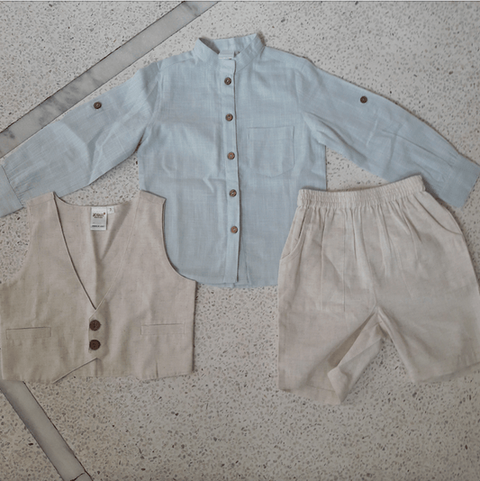 Yo Baby Yo Baby BOYS SUIT - LT BLUE TOP, LT KHAKI VEST & PANT